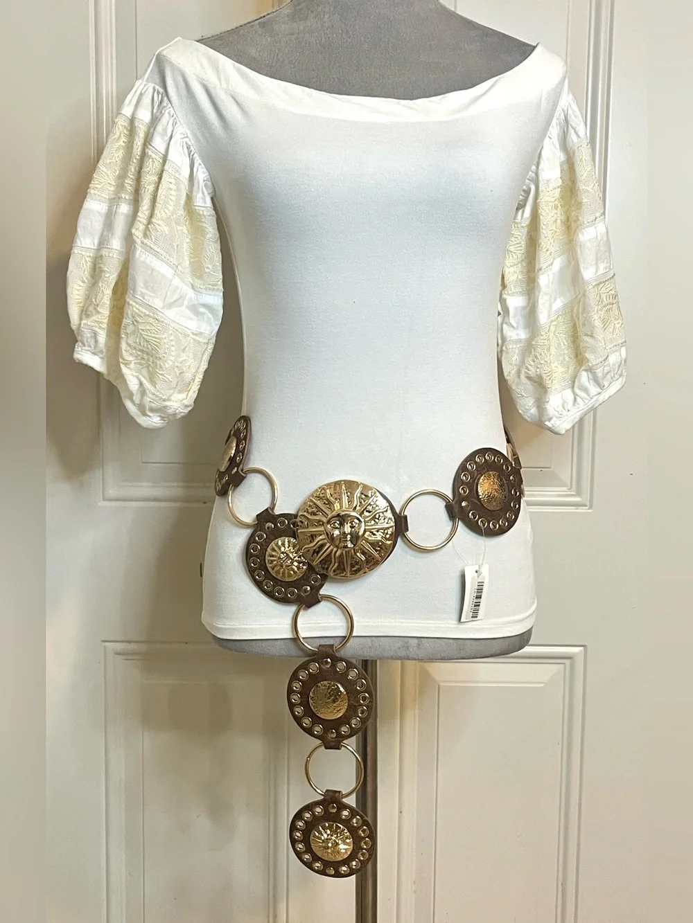 Boho Gold Brown Concho Sun Medallion Chain Link Belt Western Hippie Festival